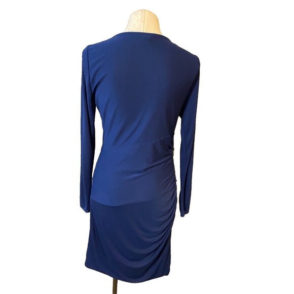 DKNYC DKNY Dress Blue M Medium 6 8 10 Long Sleeve Stretch Sheath Washable - Picture 2 of 6